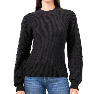 Vince Camuto Ladies Bobble Stitch Sleeve Knit Black Sweater